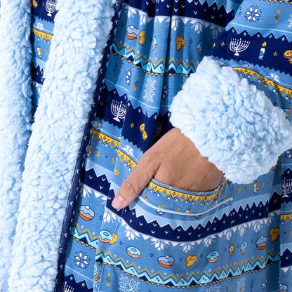 Hanukkah Fair Isle Bamboo Adult Sherpa Bathrobe