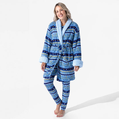 Hanukkah Fair Isle Bamboo Adult Sherpa Bathrobe