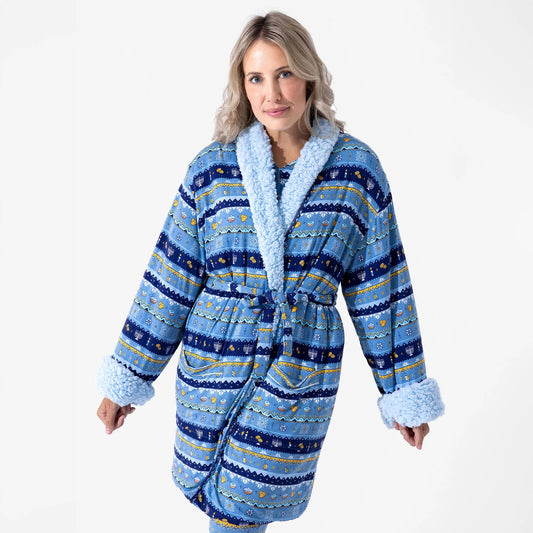 Hanukkah Fair Isle Bamboo Adult Sherpa Bathrobe
