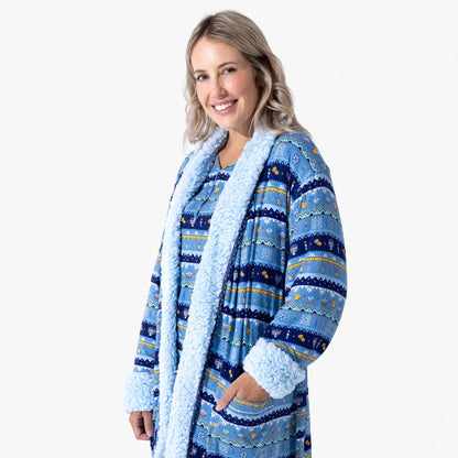 Hanukkah Fair Isle Bamboo Adult Sherpa Bathrobe