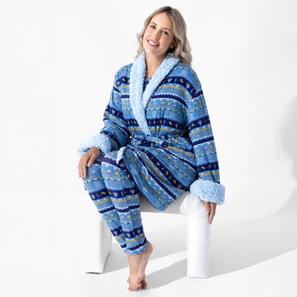 Hanukkah Fair Isle Bamboo Adult Sherpa Bathrobe