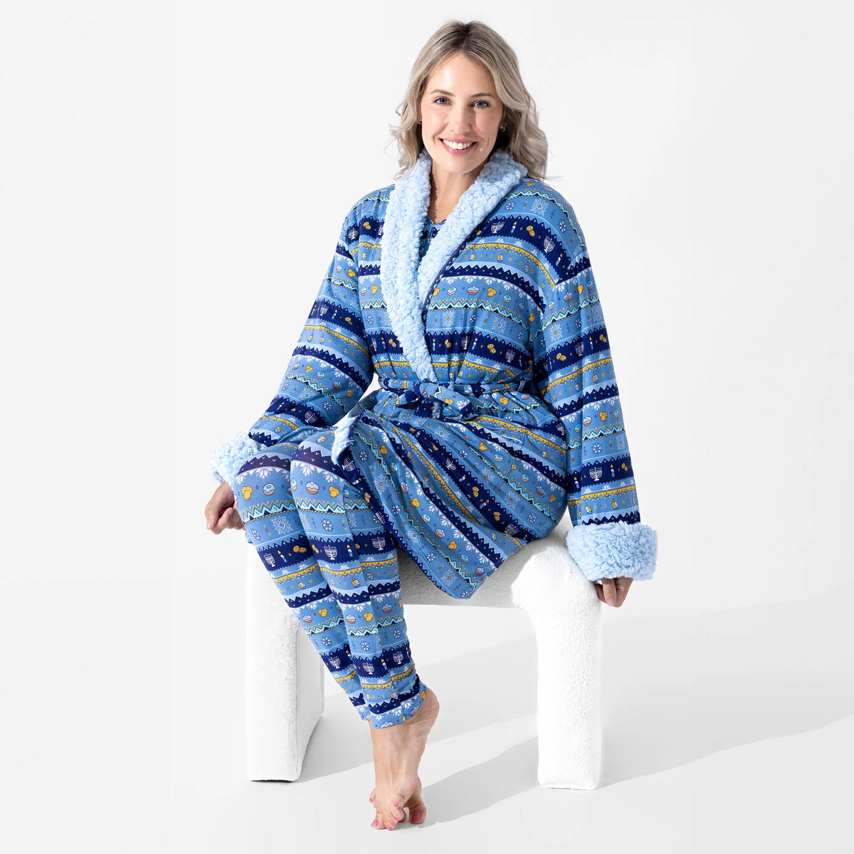 Hanukkah Fair Isle Bamboo Adult Sherpa Bathrobe