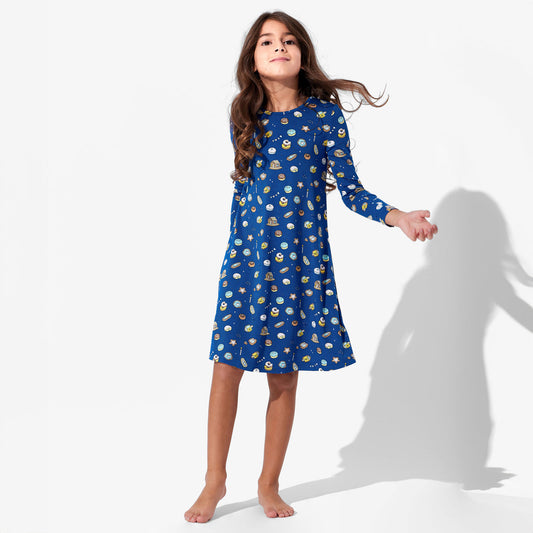 Hanukkah Cookies Bamboo Girls' Long Sleeve Dress