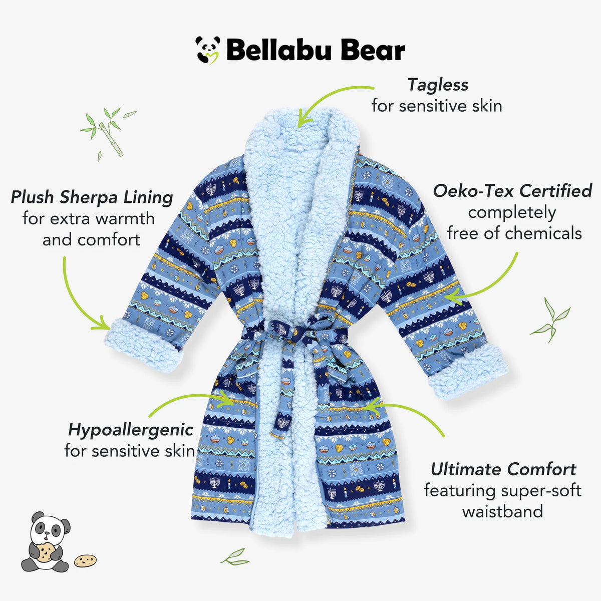 Hanukkah Fair Isle Bamboo Adult Sherpa Bathrobe