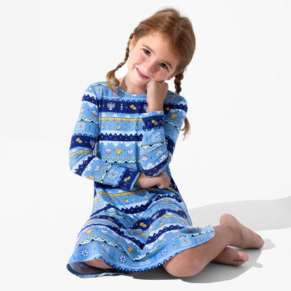 Hanukkah Fair Isle Bamboo Girls' Long Sleeve Dress
