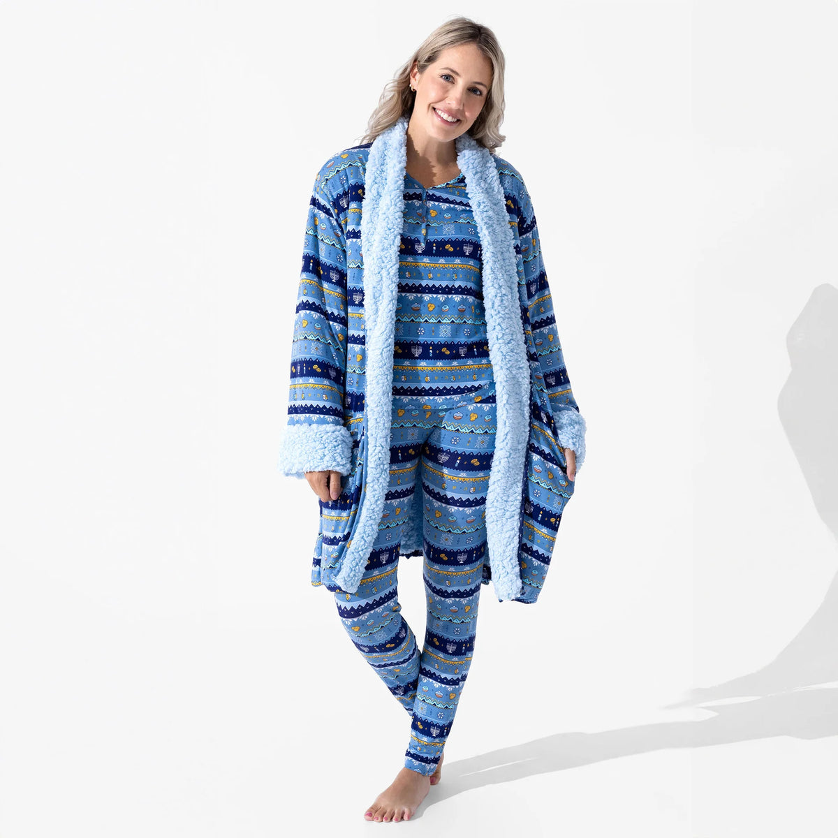 Hanukkah Fair Isle Bamboo Adult Sherpa Bathrobe