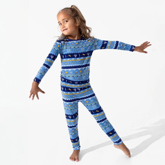 Hanukkah Fair Isle Bamboo Kids Pajamas